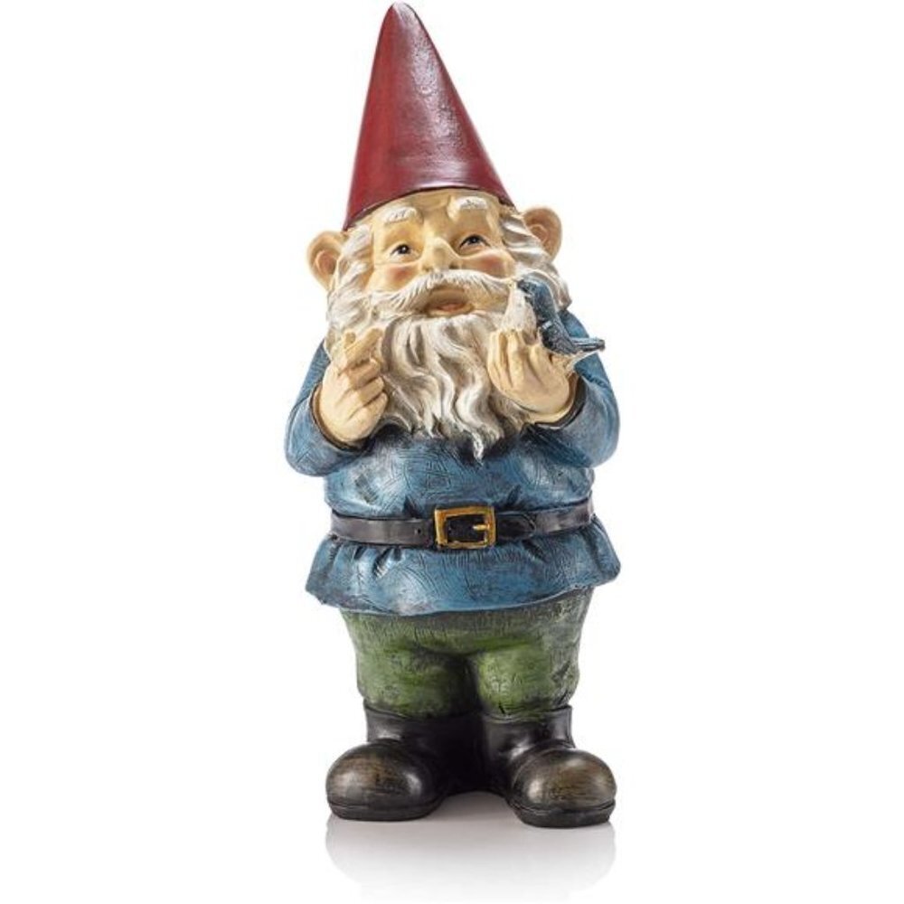 Charming Garden Gnome with Bird Outdoor Statue